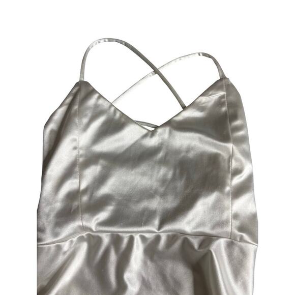 Forever 21 Satin Slip Mini Dress, Tie Back, Satin Like, size L30 - Picture 2 of 6